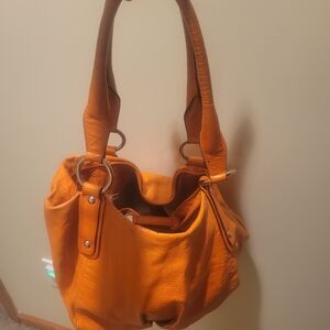 Stylish Orange Leather Tote Bag